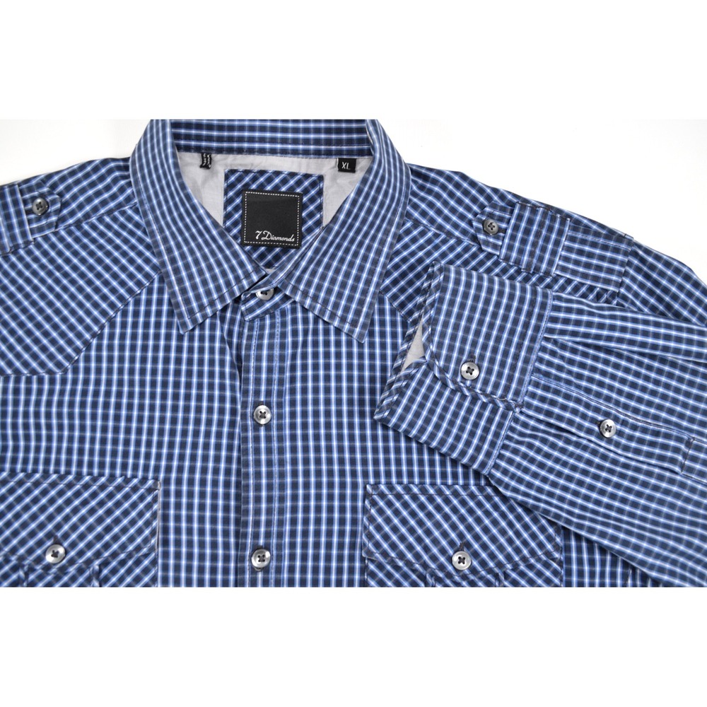 7 DIAMONDS Western Shirt Mens XL Blue Black & White‎ Long Sleeve Button Front